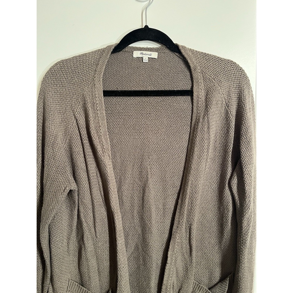 Madewell Womens S Taupe Open Front Tie Waist Knit Cardigan Sweater Pockets